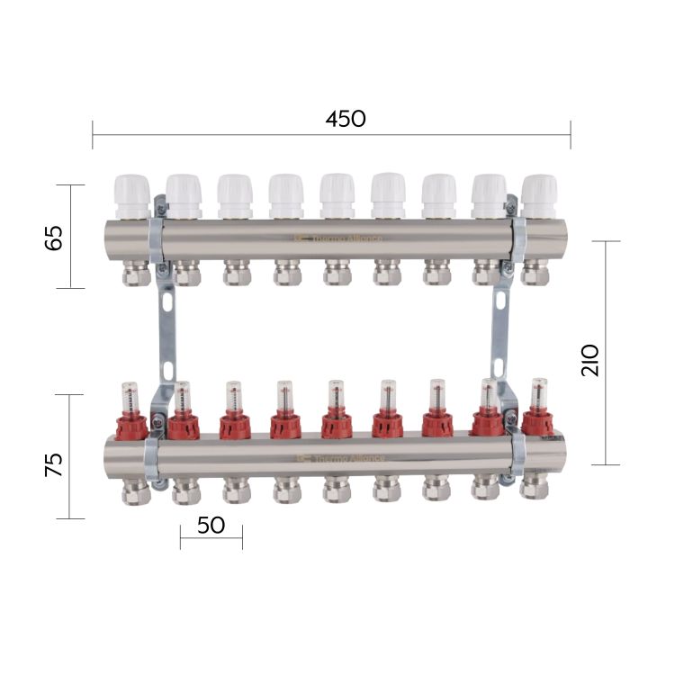 Колектор латунний з витратомірами та євроконусами Thermo Alliance Standart 1&amp;quot; на 9 виходів TAS235W9E - 2