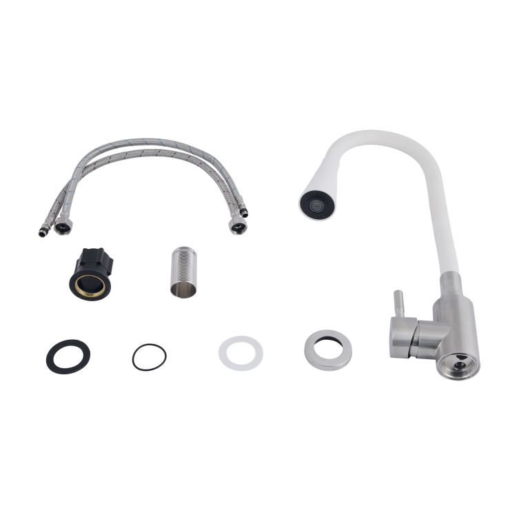 Змішувач для кухні Lidz Aria 015F31 з гнучким виливом (k35) LDARI015F31WNK36981 White/Nickel - 4