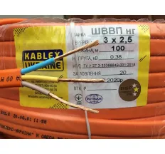 Провод ШВВП НГ 3*2,5 (плоский) Каблекс /оранжевый/ бухта 126м