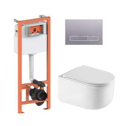 Комплект: Qtap Taurus Ultra Quiet подвесной унитаз QT2433084EUQW + Nest комплект инсталляции 4в1 (Клавиша линейная Satin) QT0133M425 + QT0111M08382SAT - 1