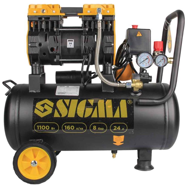 Компрессор двухцилиндровый безмасляный 1.1кВт 1400об/мин 160л/мин 8бар 58дБ 24л SIGMA (7042521) - 8