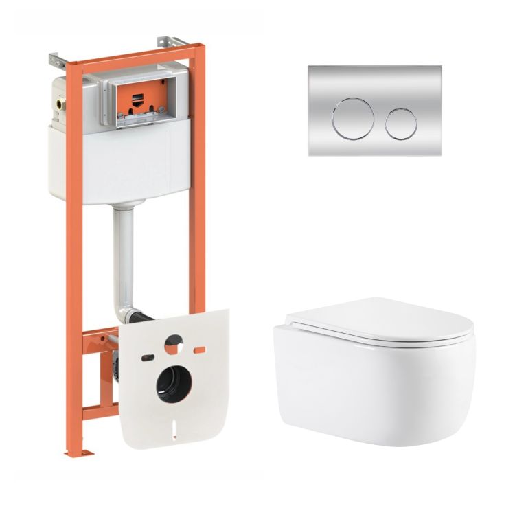 Готове рішення Qtap для ванної кімнати: підвісний унітаз Taurus Ultra Quiet 515×360×350 + комплект інсталяції Nest 4 в 1 (кругла клавіша Chrome) - 1