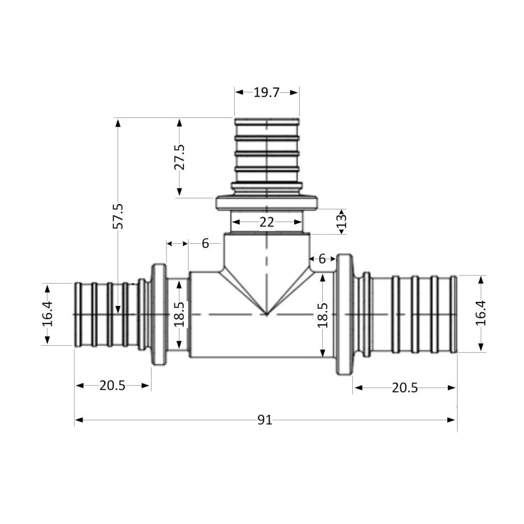 Трійник натяжний Icma №1039 d20х25х20 851039GWGXGW05 - 2