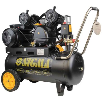 Компрессор двухцилиндровый ременной (V) 2.5кВт 396л/мин 10бар 50л (2 крана) SIGMA (7044131) - 1