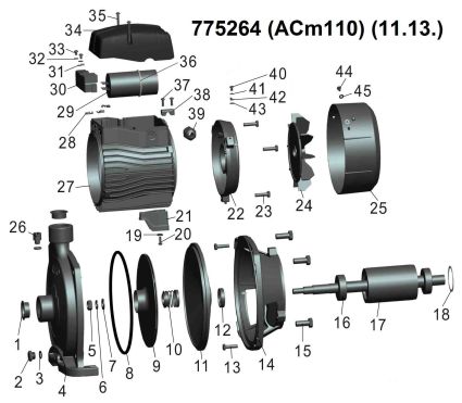 Насос ц/бежный Aquatica 775264 0.75кВт Hmax 35м Qmax 100л/мин Leo 3,0 - 3