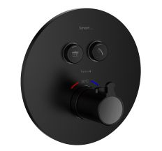 Smart CLICK змішувач для душу, термостат, прихований монтаж, 2 режими, кнопки з регулюванням потоку, кругла накладка, латунь, чорний