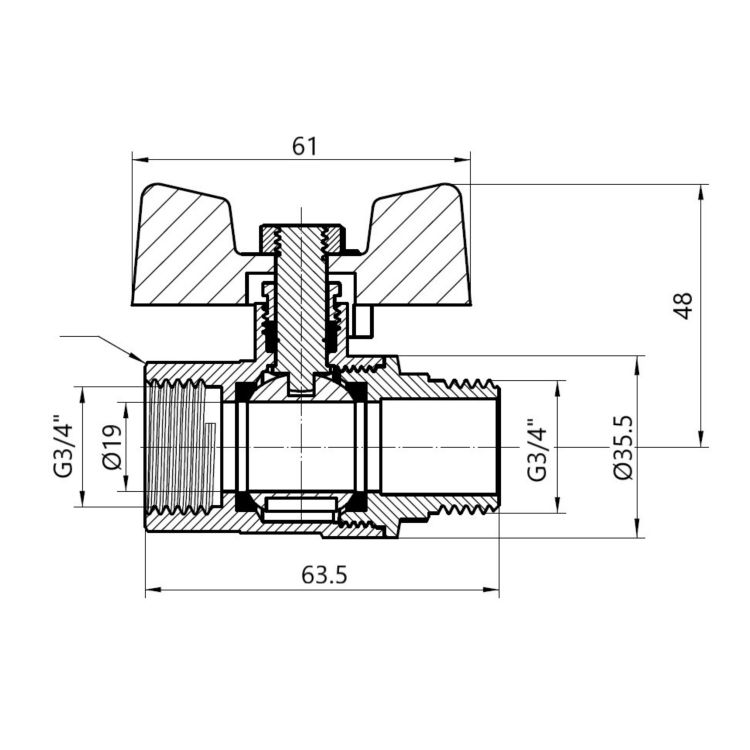 Кран куля. Sandi 3/4 ГШ газ - 2