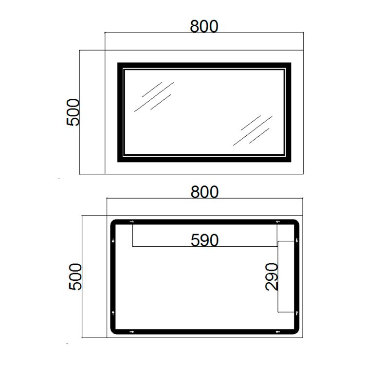 Дзеркало Qtap Cardinal (CA1) 800х500 з LED-підсвічуванням Touch, з антизапотіванням, з димером, рег. темп. кольору (3000-6500K) Reverse QT0478C5080 - 2