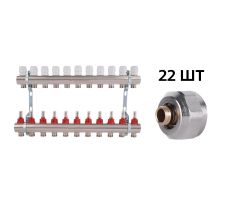 Комплект: Thermo Alliance Standart Колектор латунний з витратомірами 1&quot;х11 SD235W11 + SD Євроконус 3/4''х16×2 SD346