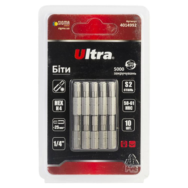 Біти HEX 4×25мм ¼ &amp;quot; 10шт S2 (блістер) ULTRA (4014992) - 1