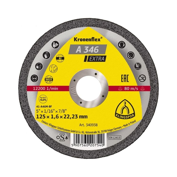 Круг отрезной Klingspor Kronenflex A346EX Extra 125x1,6x22,23 340938 - 1