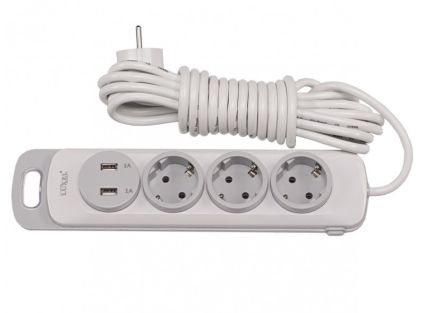 Л 4333 Удлинитель 3-й/3м с/з с кнопкой + USB LUXEL NOTA - 1