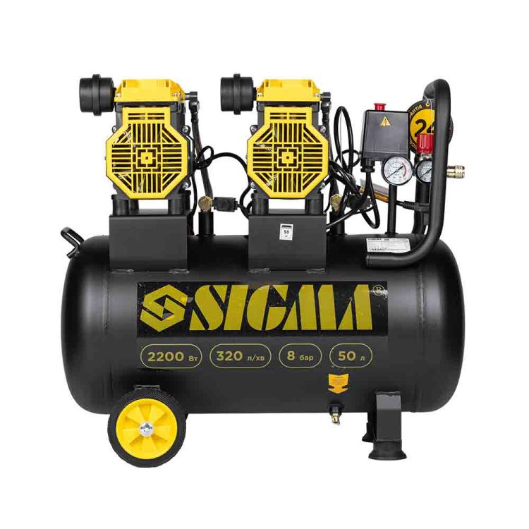 Компрессор четырехцилиндровый безмасляный 2.2кВт 308л/мин 8бар 50л Sigma (7042551) - 2