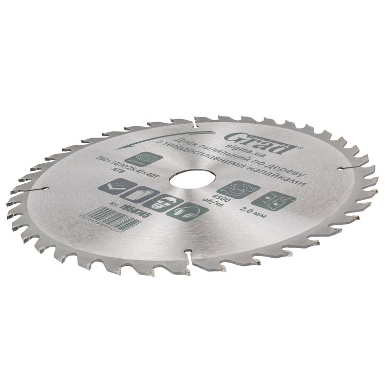 Диск пильний по дереву з твердосплавними напайками 250×32(30;25.4)×40T GRAD (1958745) - 2