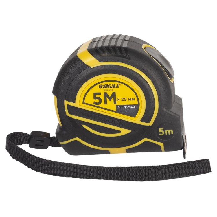 Рулетка магнитная обрезиненная ClickLock нейлоновое покрытие автостоп 5м×25мм SIGMA (3821341) - 3