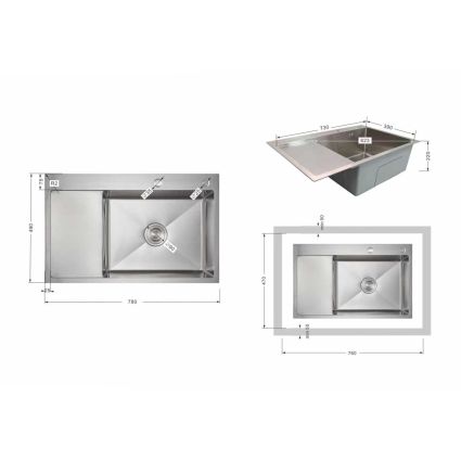 Мийка для кухні інтегрована Lidz Handmade Max 500 H7849L Brushed Steel, 3,0/1,0 мм, крило зліва, збільшена чаша LDH7849LBRU49463 - 2