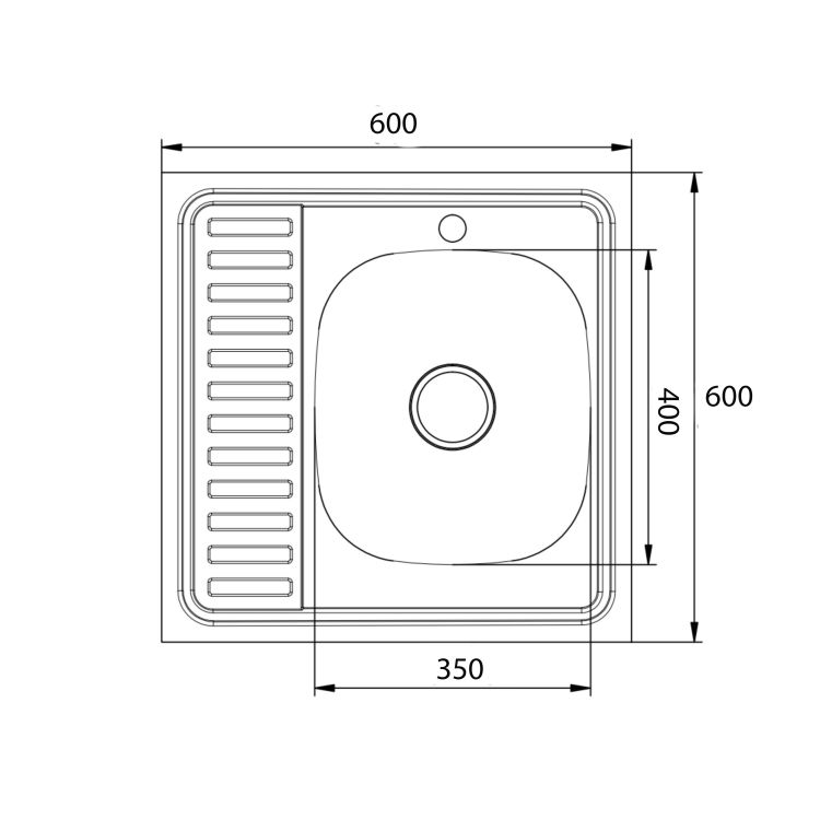 Кухонна мийка Brinex 6060-R 0,6 мм Satin (BRIN6060RSAT06) - 2