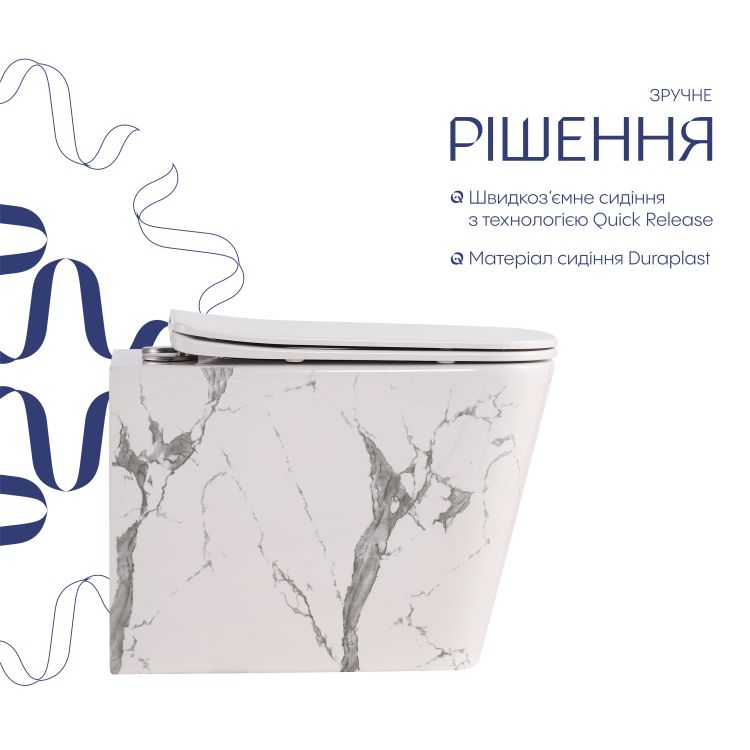 Унітаз підвісний Tern Ultra Quiet 490×365×325 мм, Marble, з сидінням Slim Duroplast / Soft-close / Quick Release QT17332303ASMR Qtap - 4