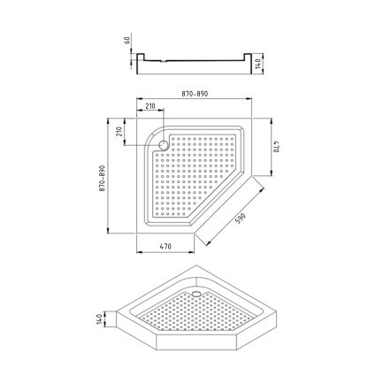 Lidz Душовий піддон DOZORCA SC90x90.LOW, низький, п'ятикутний, акриловий + ніжки, діаметр зливу 50 мм - 2