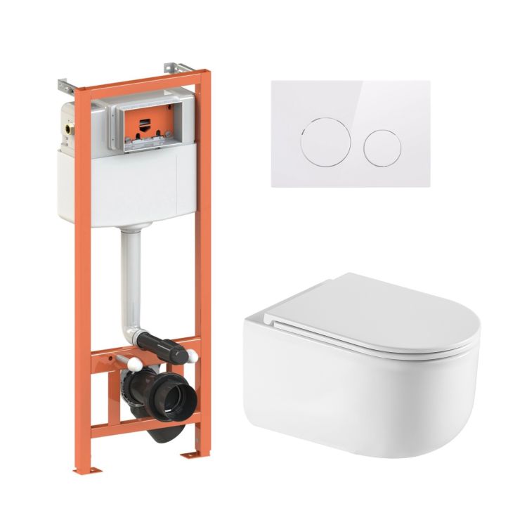 Комплект: Qtap Taurus Ultra Quiet подвесной унитаз QT2433084EUQW + Nest комплект инсталляции 4в1 (Клавиша круглая White) QT0133M425 + QT0111M11110W - 1