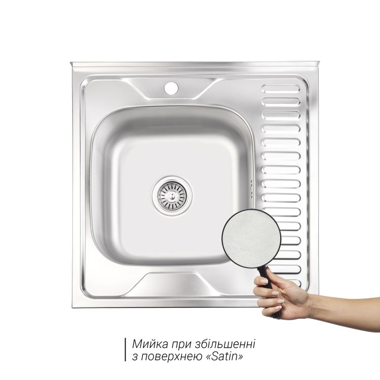 Кухонна мийка Brinex 6060-L 0,6 мм Satin (BRIN6060LSAT06) - 2