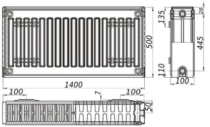 Радіатор сталевий 22 500х1400 б.п. (2948Вт) KALITE - 5