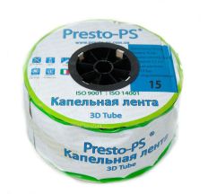 Капельная лента Presto-PS эмиттерная 3D Tube капельницы через 15 см  расход 2.7 л/ч, длина 1000 м (3D-15-1000)