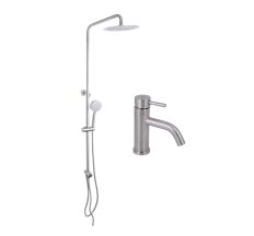 Акційний набір: Lidz Aria 0011F Змішувач для раковини (k35) Nickel + Lidz Aria 1120 Душова стійка універсальна на два споживача Nickel