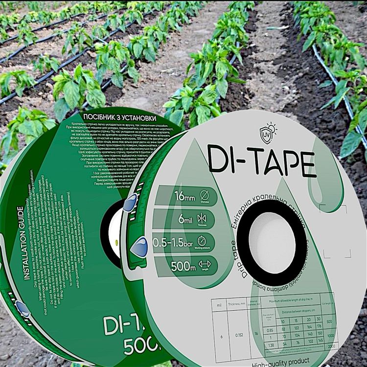 Крапельна стрічка емітерна Di-Tape 8 mil крапельниці через 10 см витрата 1,4 л/год, довжина 500 м (DI-10-8m-500) - 6