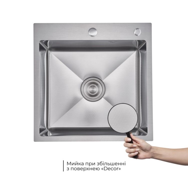 Комплект Lidz Handmade H5050H Мийка для кухні інтегрована Decor Honeycomb у комплекті з дозатором + Lidz K01G Корзина для кухонної мийки - 4