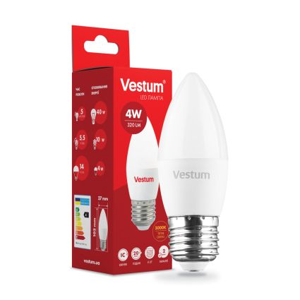 Лампа LED Vestum C37 4W 3000K 220V E27 - 1