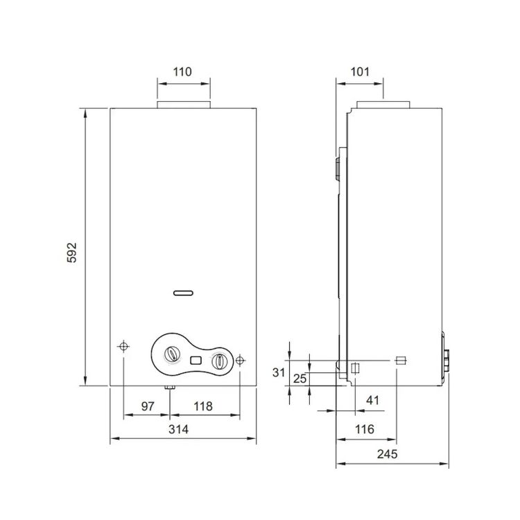 Колонка газовая 10 л/мин Innovita NTR 11 iD (800218) от батареек Atlantic - 5