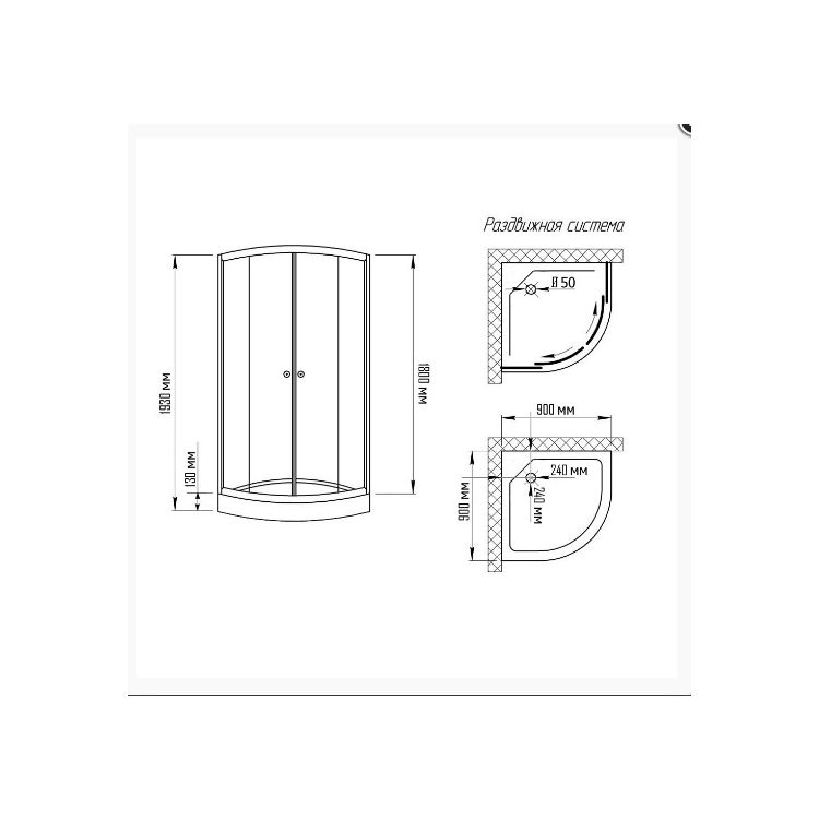 Поддон акриловый полукруглый мелкий KO&amp;amp;PO white 7122 T 90*90 - 4