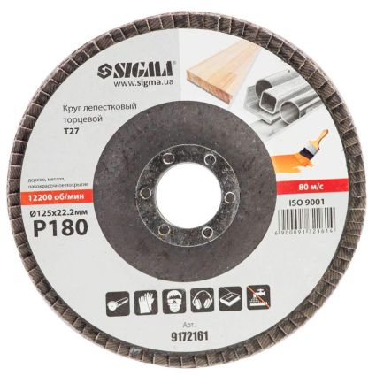 Круг лепестковый торцевой Т27 (прямой) Ø125мм P180 Sigma (9172161) - 2