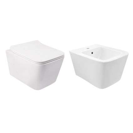 Комплект Qtap Crow 2 в 1: унитаз подвесной Rimless + биде подвесное - 1