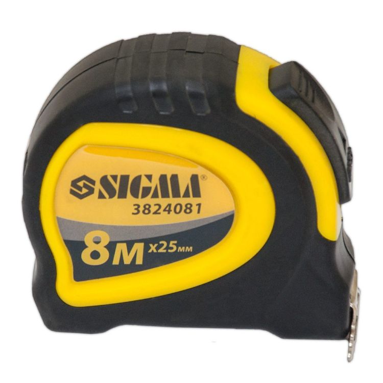 Рулетка магнітна обгумована з автостопом 8м*25мм Sigma (3824081) - 3