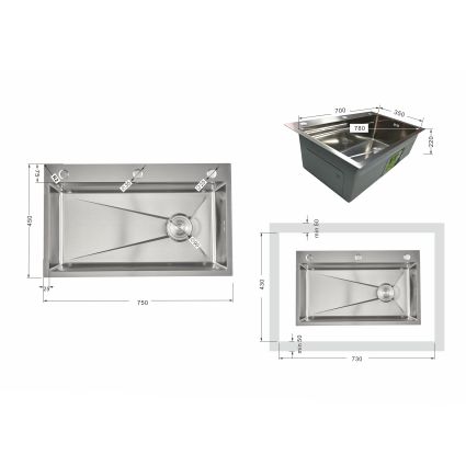 Мийка для кухні інтегрована Lidz Handmade H7545 Brushed Steel 3,0/1,0 мм LDH7545BRU49457 - 2