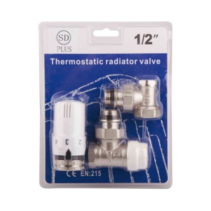 Комплект кранів з термоголовкою кутовий 1/2 SD352W15 - 1