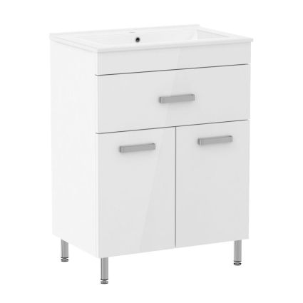 VELUM комплект мебели 60см, белый: тумба напольная, 1 ящик, 2 дверцы + умывальник накладной арт RZJ610 - 1