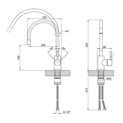 Змішувач д/кухонної мийки Aria 015F3, СІРИЙ U-подібний гнучкий (k35) Aria 04R-GFS Lidz - 2