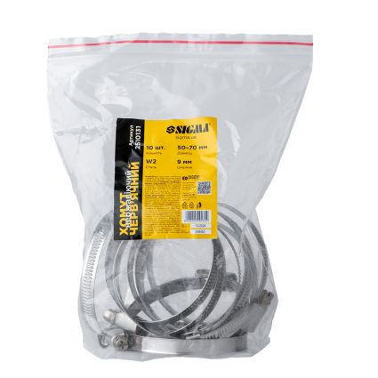 Хомут червячный нержавеющий 9мм D50-70мм 10шт Sigma (2510131) - 6