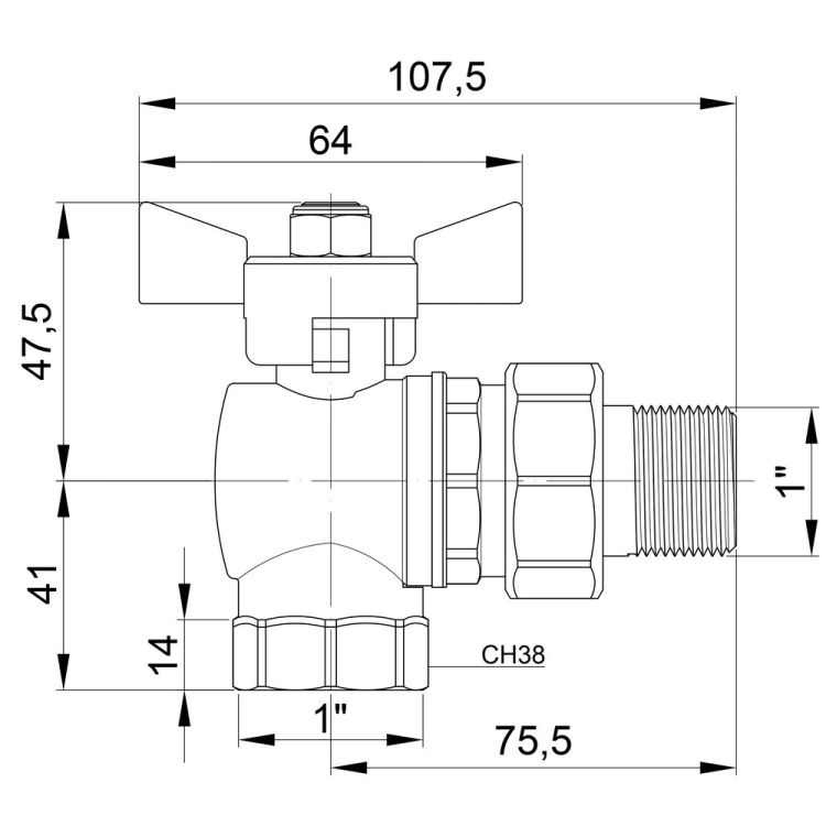 Кран кульовий Icma FAR. ROSSA 1&amp;quot; кутовий №361 - 2
