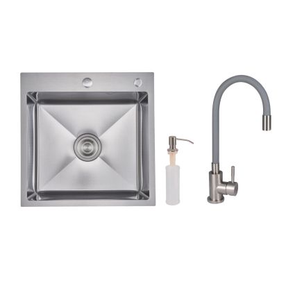 Акційний набір Lidz: мийка H5050H інтегрована Decor Honeycomb 2,5/0,5 мм LDH5050DEC48365 + Змішувач Aria для кухні з гнучким виливом (k35) Grey - 1