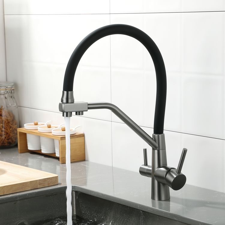 Змішувач для кухні Lidz Aria 020F3 (k35) з гнучким виливом з підключенням для питної води LDARI020F3BGRP49568 Graphite/Black - 8