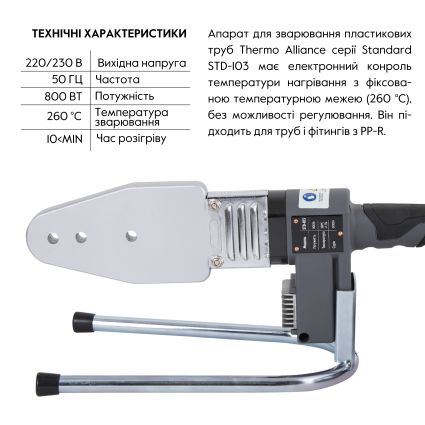 Паяльник для пластиковых труб Thermo Alliance STD-103 Ø20-63 (автоматический 800W) - 3