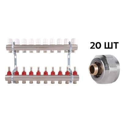 Комплект: Thermo Alliance Standart Колектор латунний з витратомірами 1&amp;quot;х10 SD235W10 + SD Євроконус 3/4''х16×2 SD346 - 1