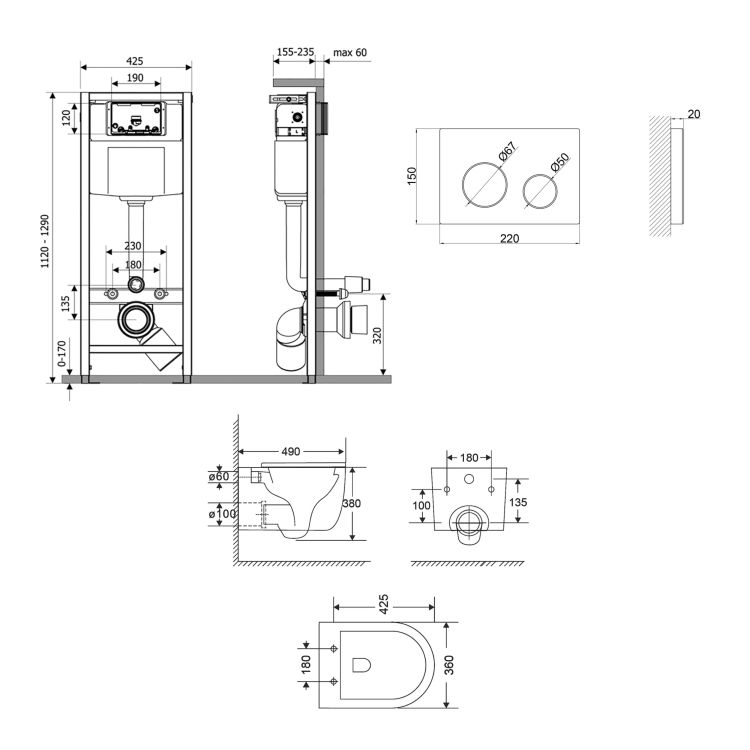 Комплект: Qtap Taurus Ultra Quiet подвесной унитаз QT2433084EUQW + Nest комплект инсталляции 4в1 (Клавиша круглая White) QT0133M425 + QT0111M11110W - 2
