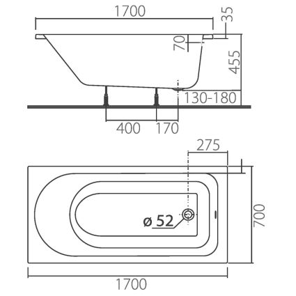 Ванна акрілова Colombo Акцент 170х70 без ніг SWP127000N - 3