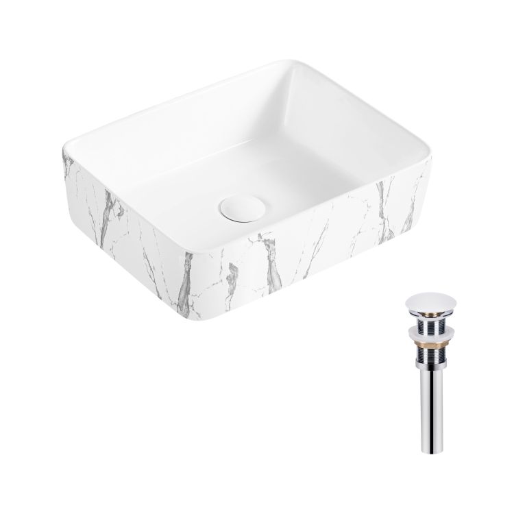 Раковина накладна Qtap Tern 480x370x135 мм, Marble, прямокутна, з донним клапаном QT17116069MR - 1