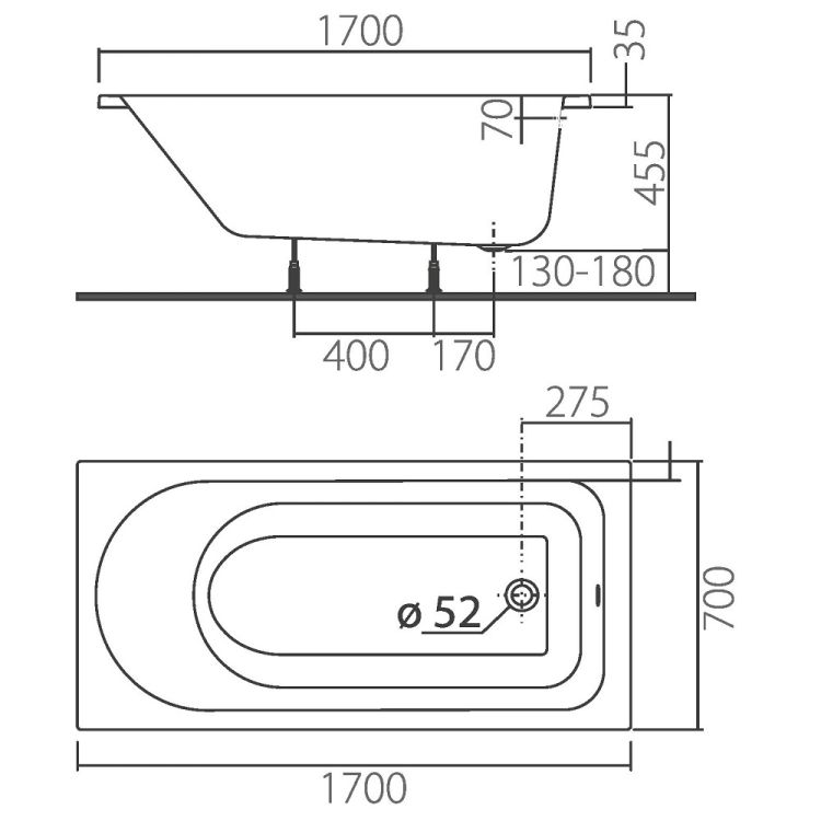 Ванна акрілова Colombo Акцент 170х70 без ніг SWP127000N - 3